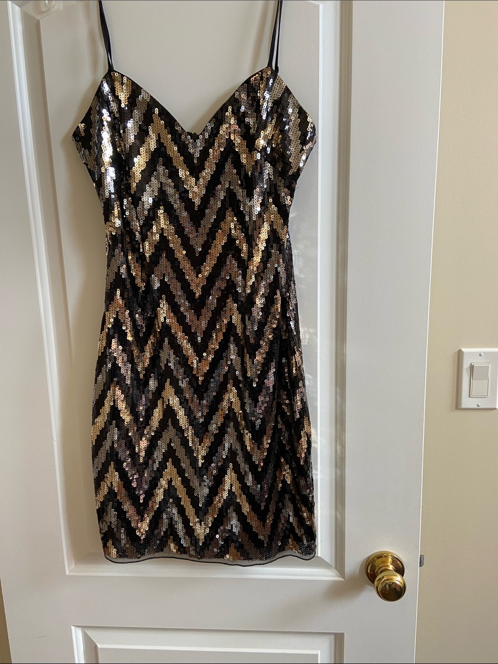Molly Bracken Sequin Chevron Slip Dress - Black & Gold size M